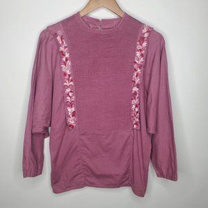Rumba For Marco Polo Womens Vintage Pink Embroidered Pintuck Blouse Size S Boho